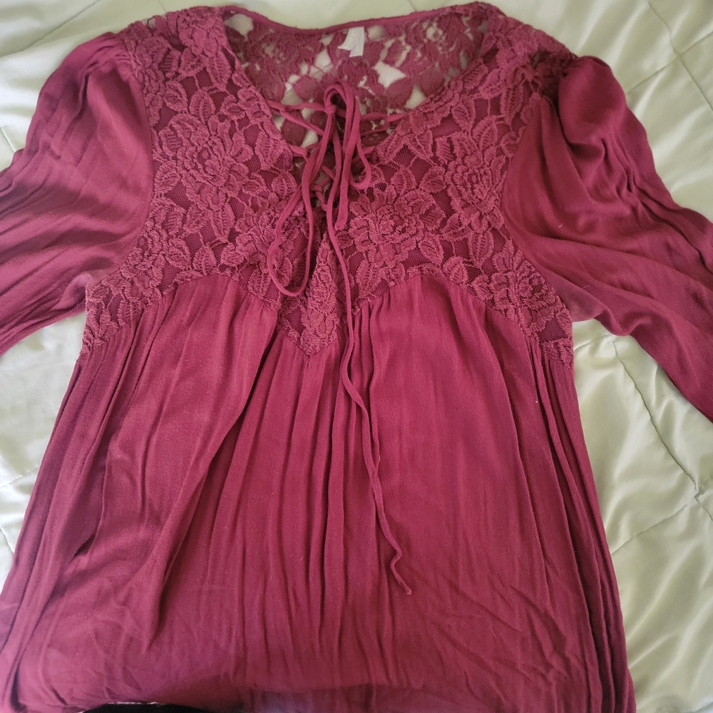 wine red light blouse with lace detail